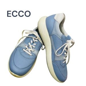 Ecco Blue Leather Walking Sneaker Shoes Size 7 Extra Width